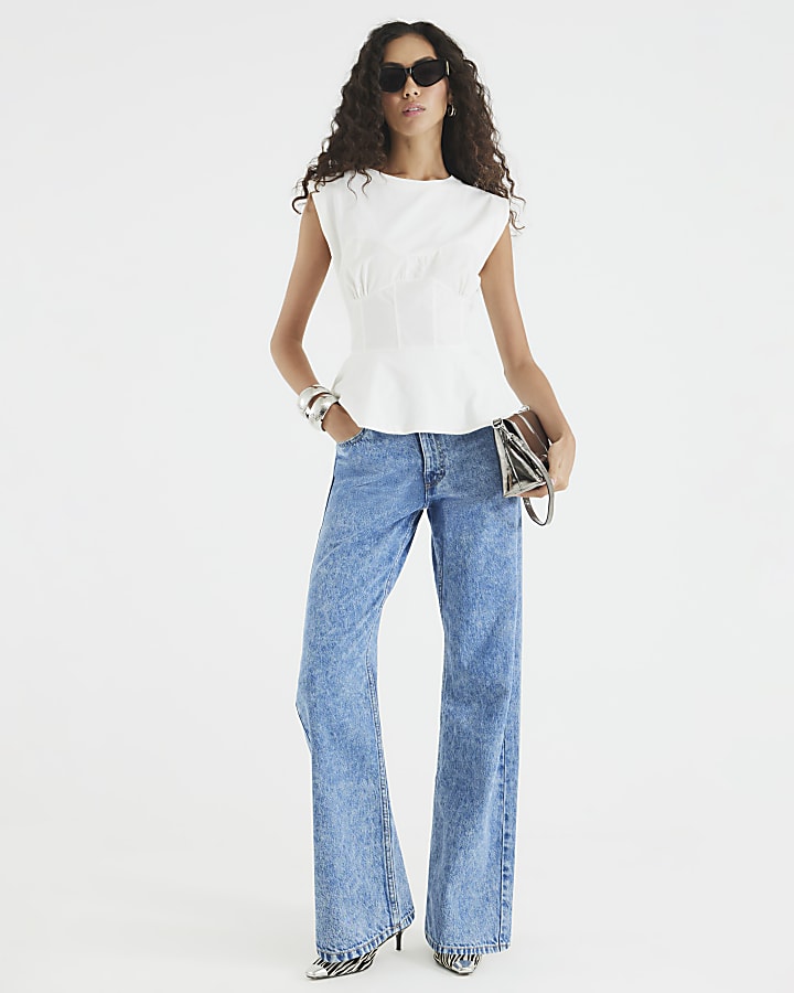 White Sleeveless Tie Back Corset T-shirt