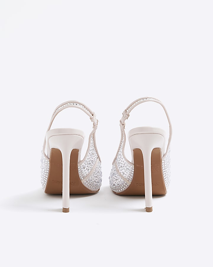 Pink Diamante Mesh Heeled Sandals
