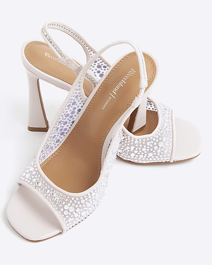 Pink Diamante Mesh Heeled Sandals