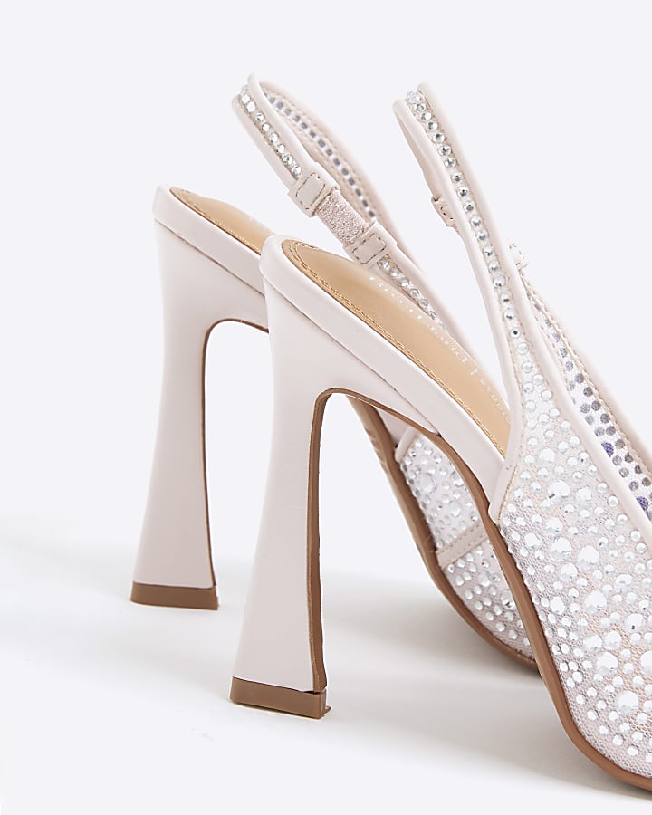 Pink Diamante Mesh Heeled Sandals