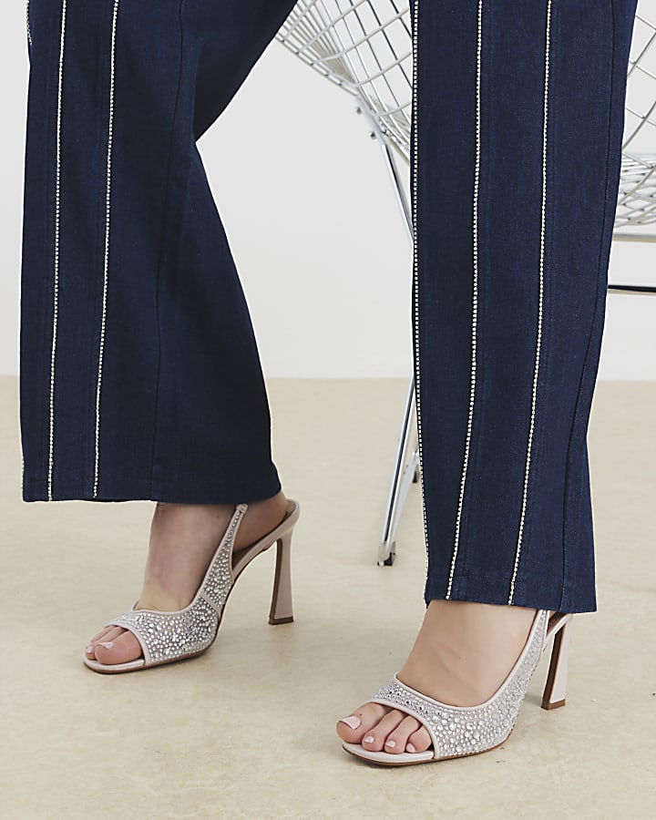 Pink Diamante Mesh Heeled Sandals