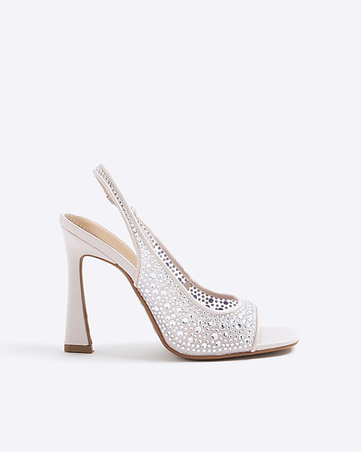 Pink Diamante Mesh Heeled Sandals