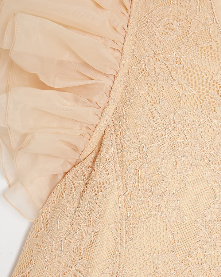 Petite Orange Short Sleeve Lace Bodysuit