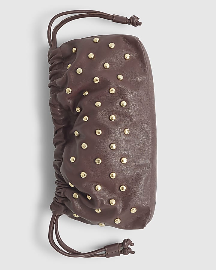 Red Leather Studded Crossbody Clutch Bag