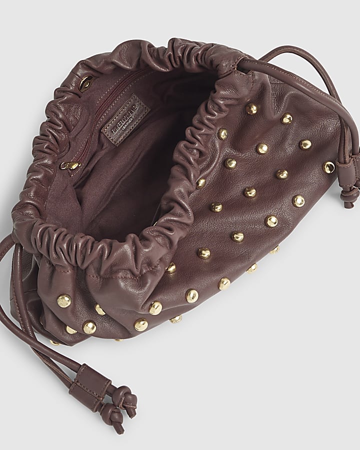 Red Leather Studded Crossbody Clutch Bag