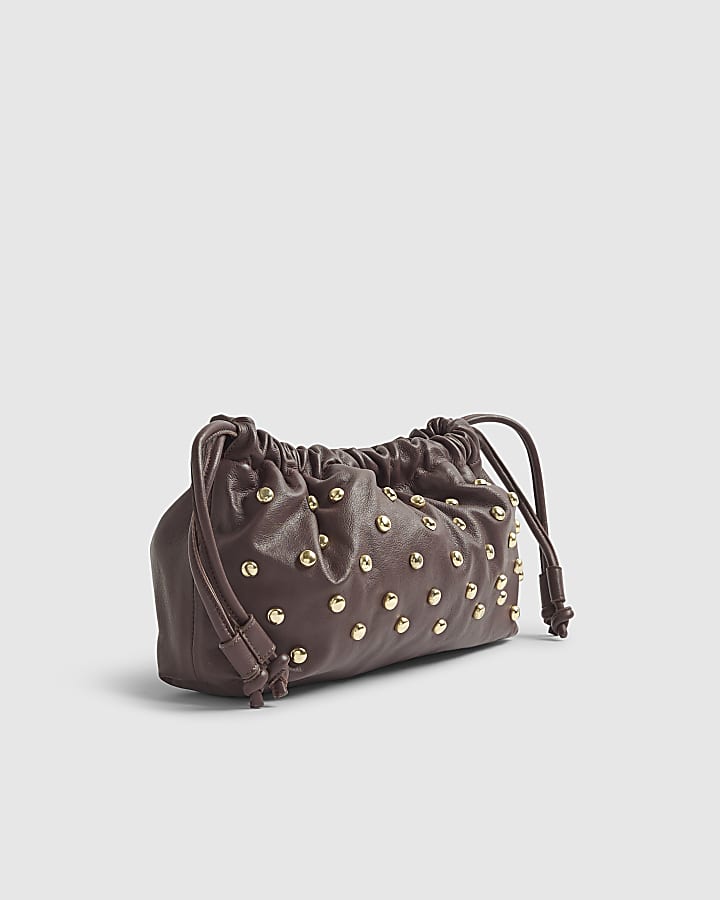 Red Leather Studded Crossbody Clutch Bag