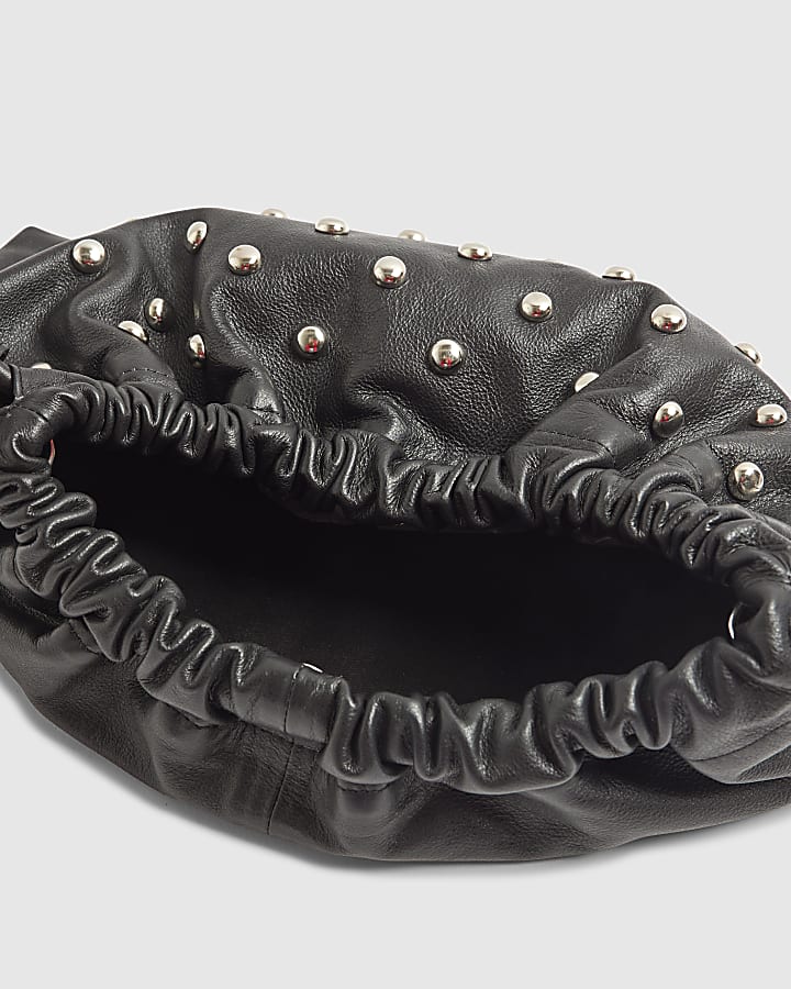 Black Leather Studded crossbody Clutch bag
