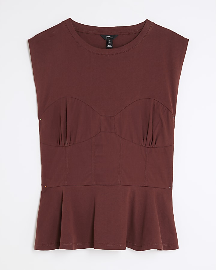 Red Sleeveless Tie Back Corset T-shirt