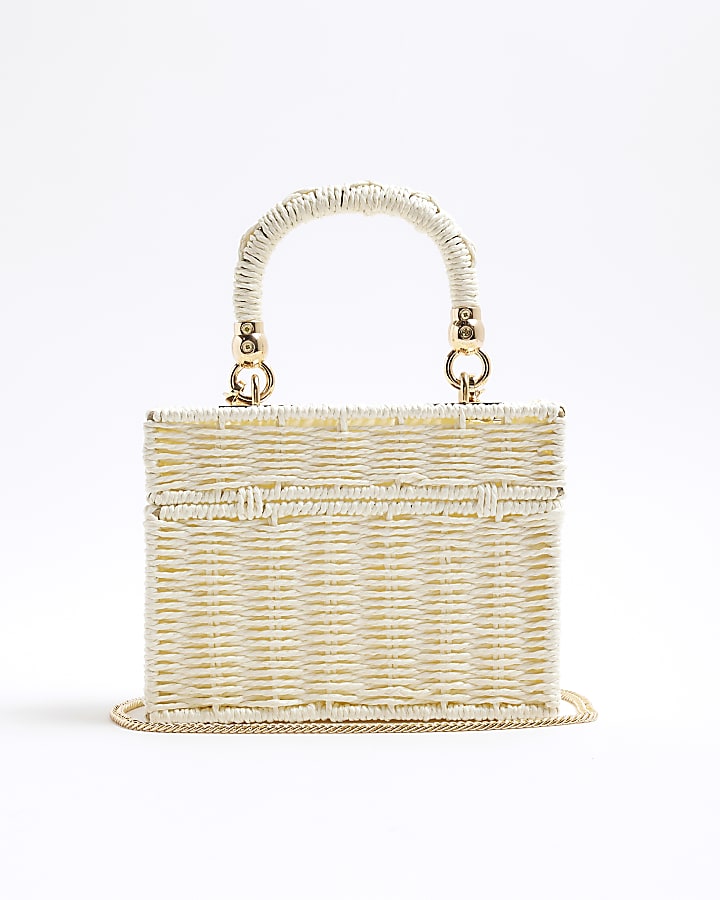 Cream Raffia Clutch Box Bag