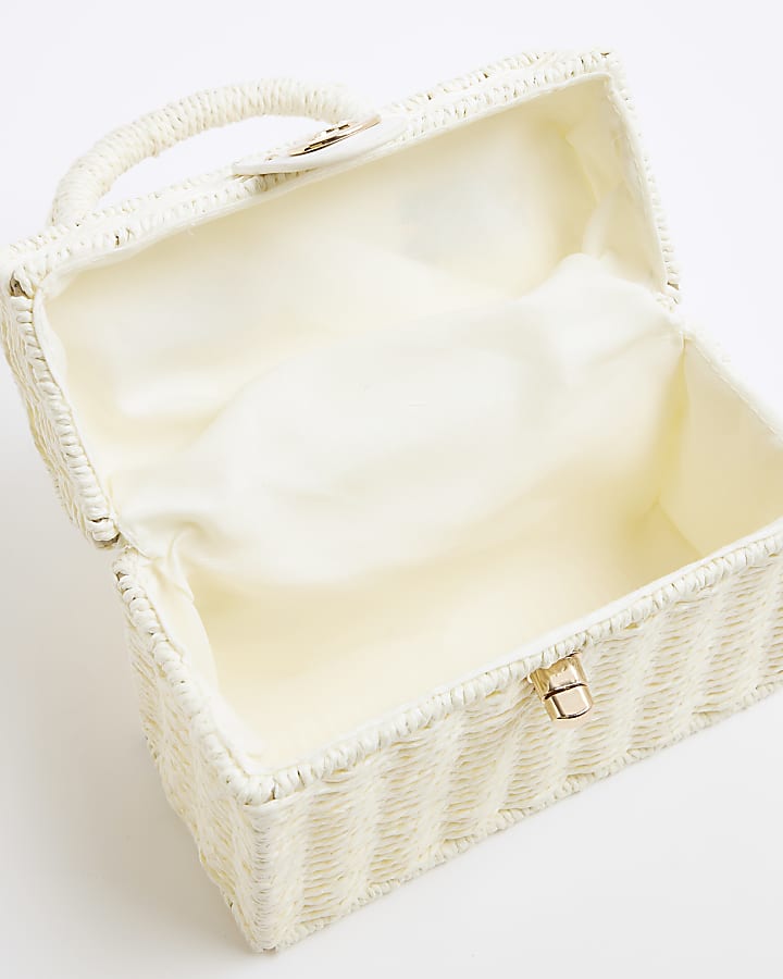 Cream Raffia Clutch Box Bag