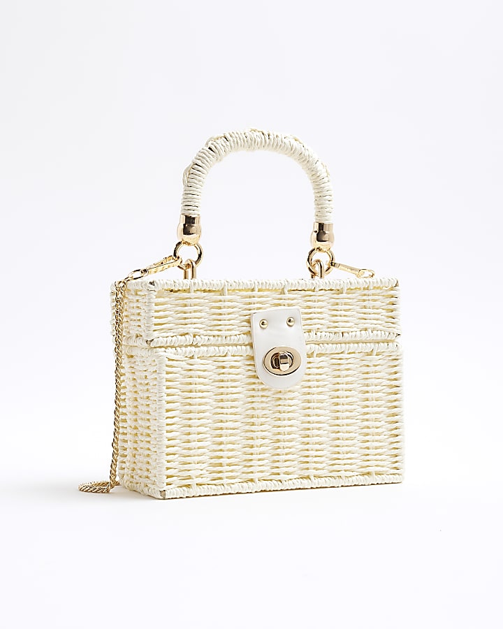 Cream Raffia Clutch Box Bag