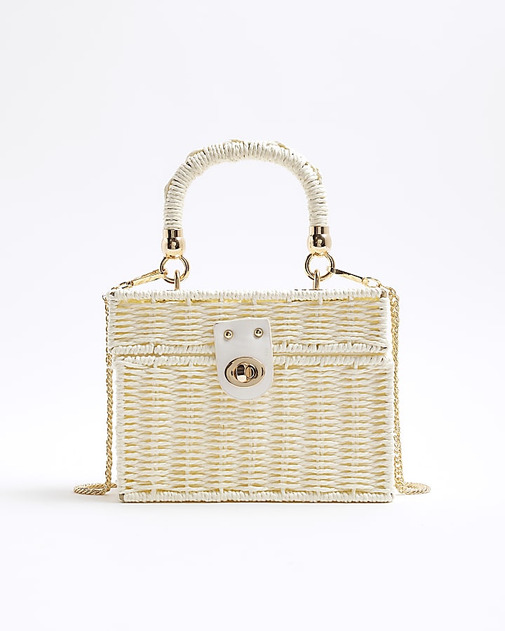 Cream Raffia Clutch Box Bag