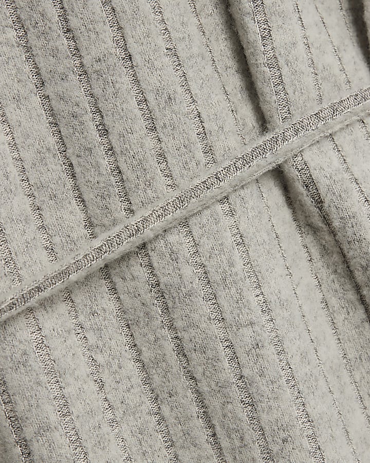 Beige Tie Waist Wide Ribbed Lounge Set