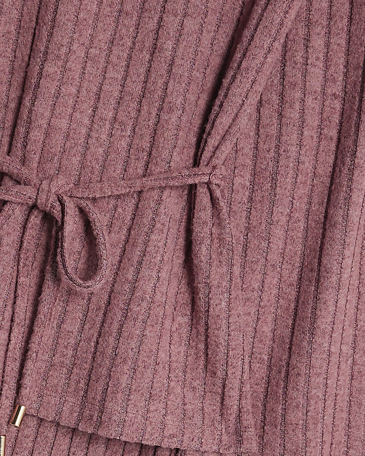Pink Tie Waist Ribbed Cosy Lounge Set