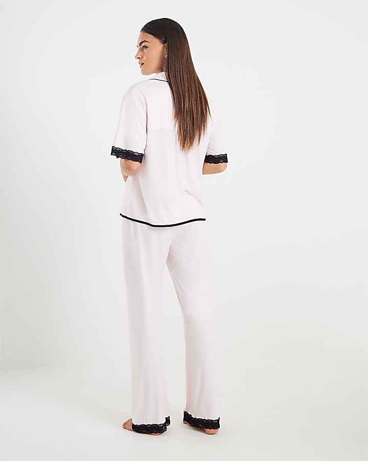 Pink lace trim Jersey pyjamas