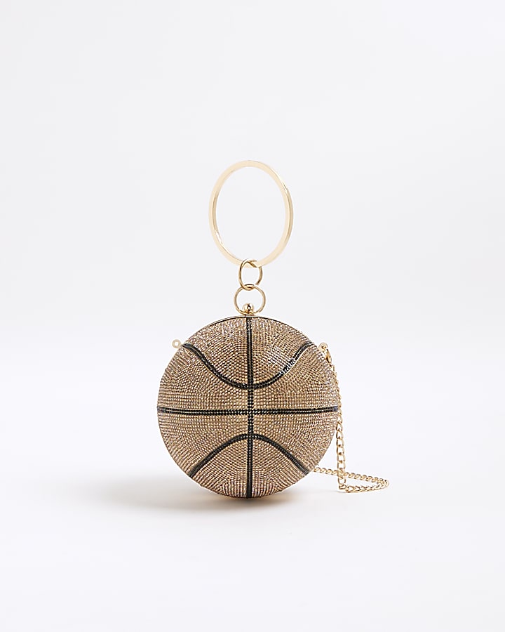 Gold Basketball Diamante Clutch Bag