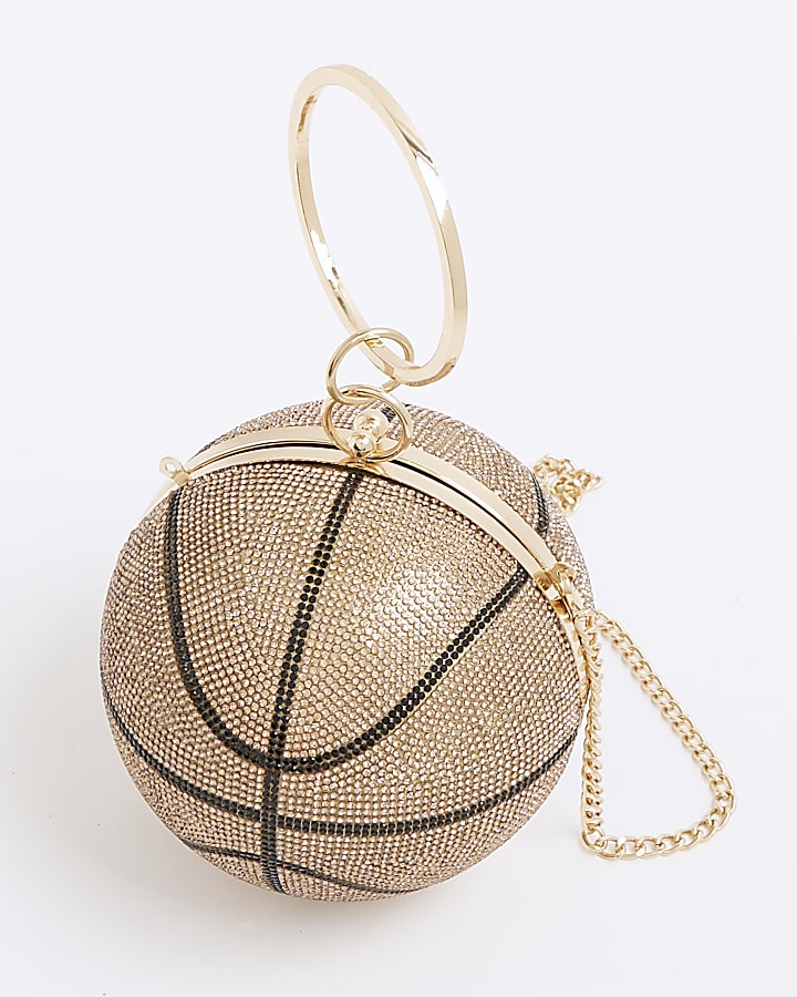 Gold Basketball Diamante Clutch Bag