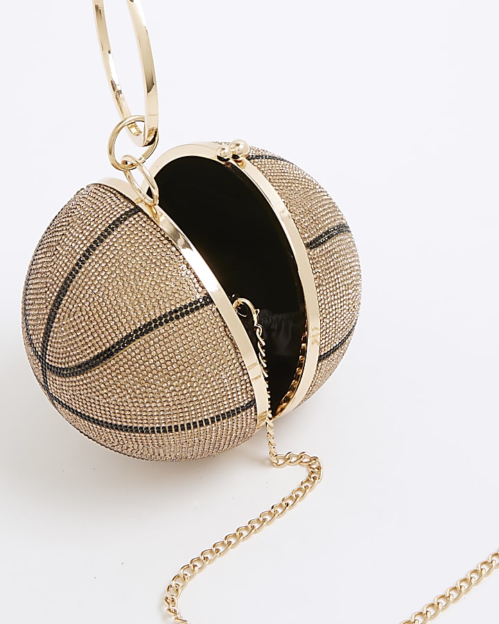 Gold Basketball Diamante Clutch Bag