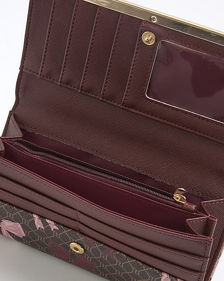 Brown Bow Monogram Print Clip Top Purse