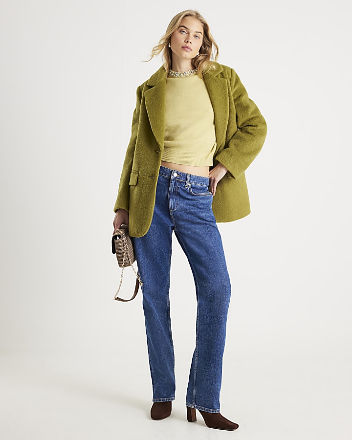 Green Knitted Crew Neck Embellished Jumper