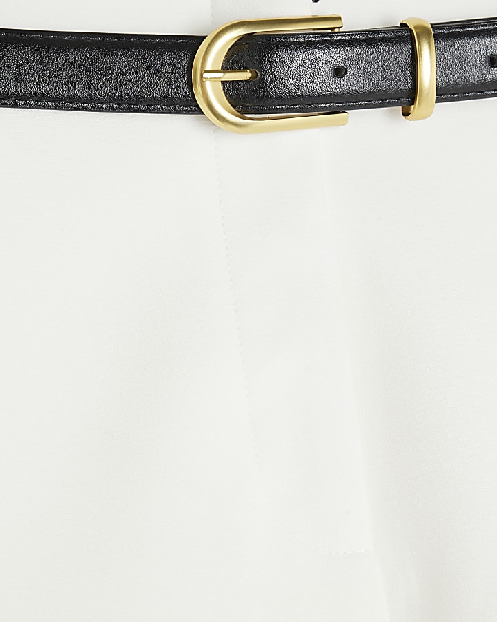 White Pleated Belted Shorts