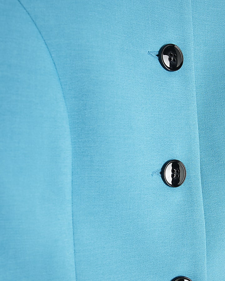 Blue Round Neck Fitted Blazer