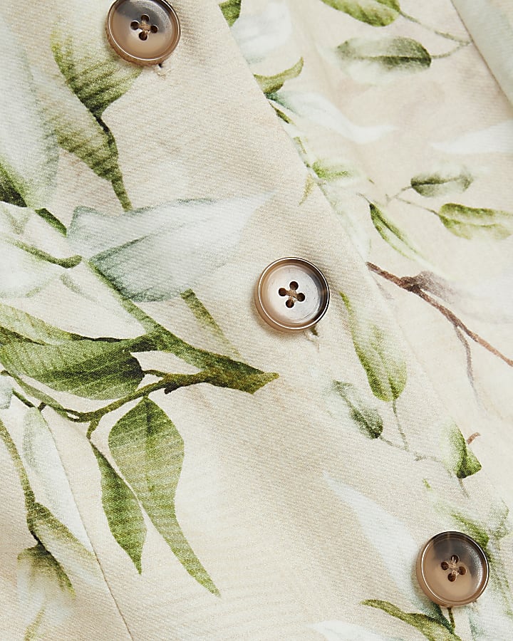 Cream Floral High Neck Fitted Waistcoat