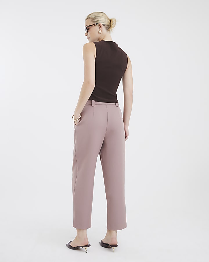 Brown Tapered Straight Leg Trousers