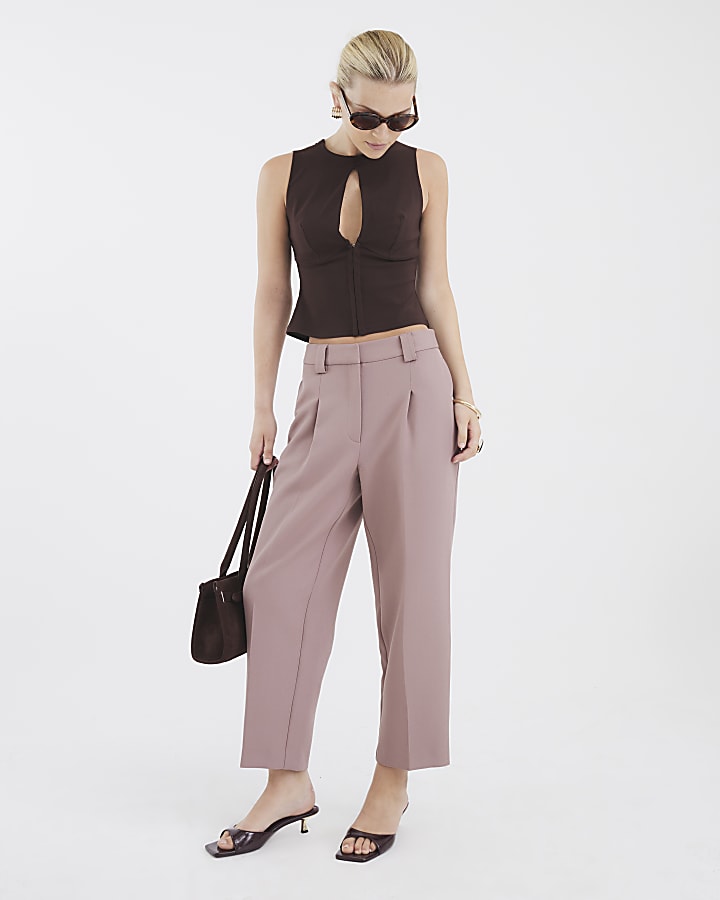 Brown Tapered Straight Leg Trousers