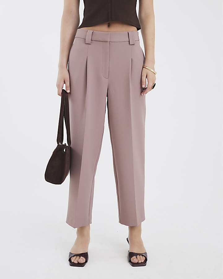 Brown Tapered Straight Leg Trousers