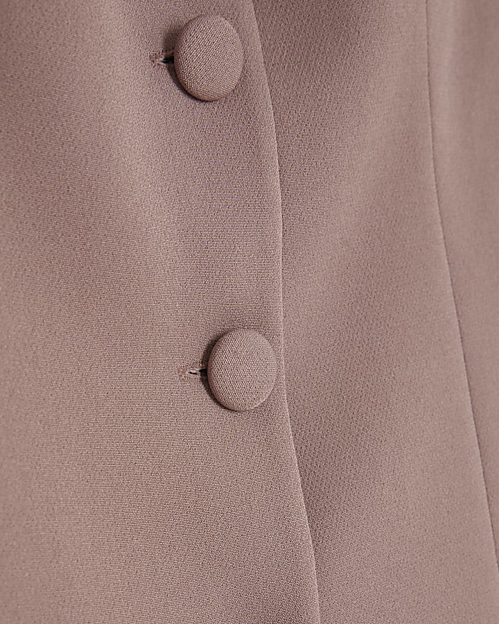 Brown High Neck Fitted Waistcoat