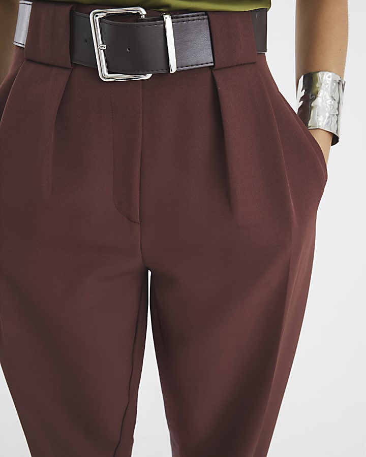 Brown Belted Utility Barrel Leg Trousers