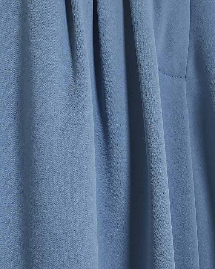 Blue Pleated Wide Leg Trousers
