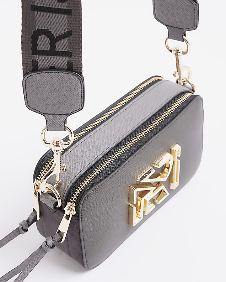 Grey Branded Cross Body Camera Bag