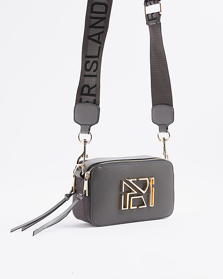 Grey Branded Cross Body Camera Bag