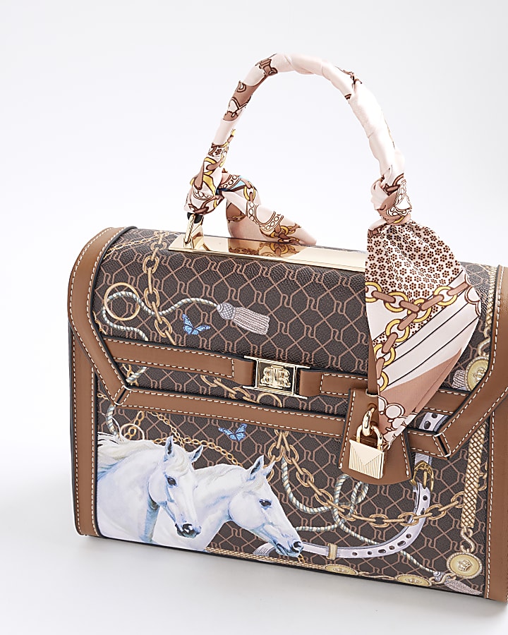 Brown Morgan Horse Monogram Print Tote Bag