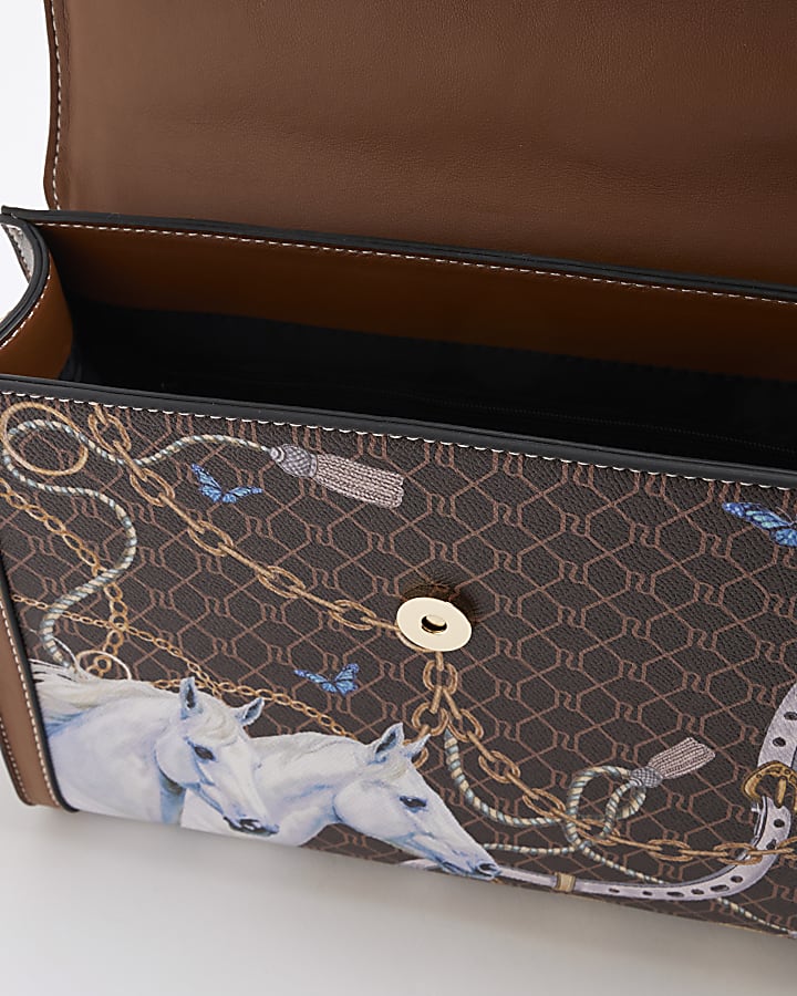 Brown Morgan Horse Monogram Print Tote Bag