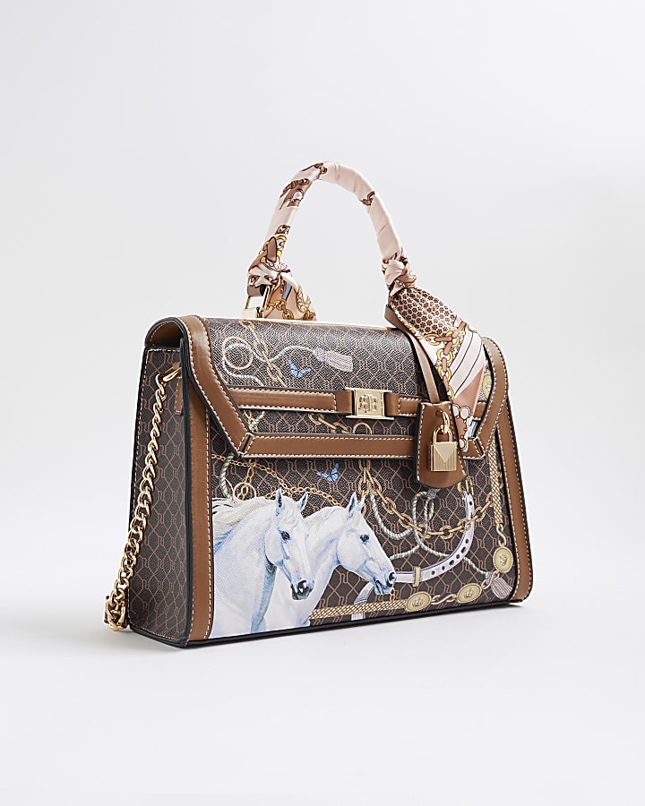 Brown Morgan Horse Monogram Print Tote Bag
