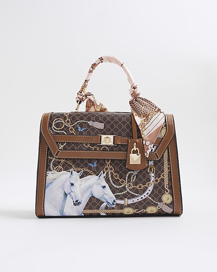 Brown Morgan Horse Monogram Print Tote Bag