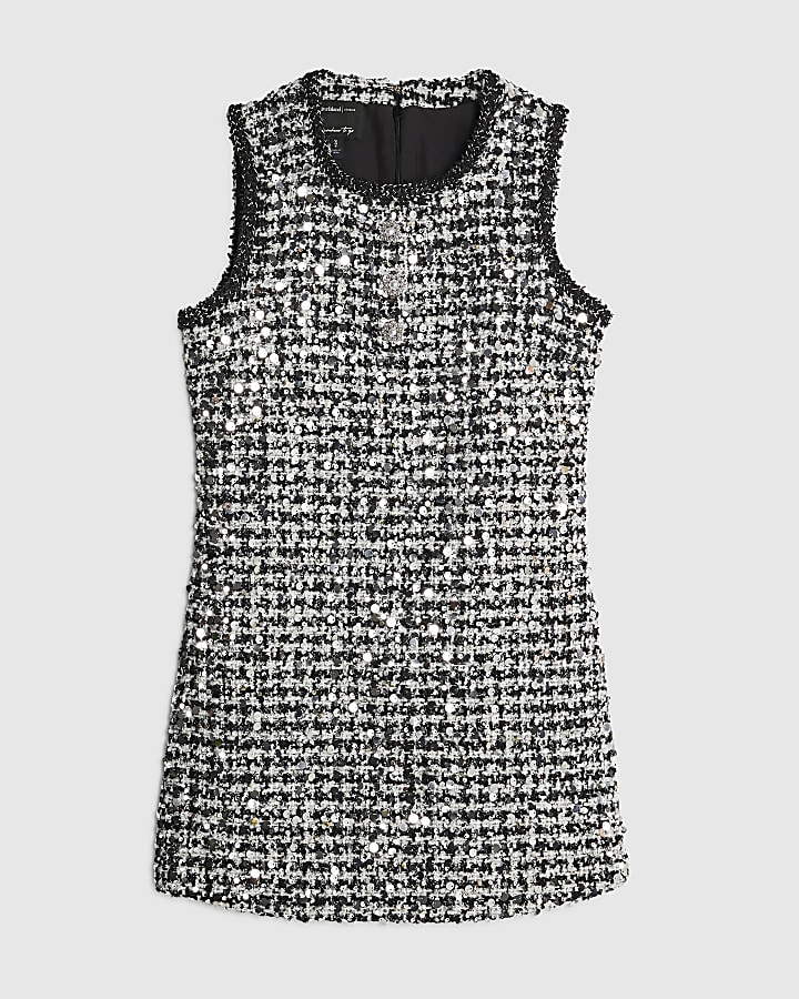 Black Boucle Sequin Mini Shift Dress