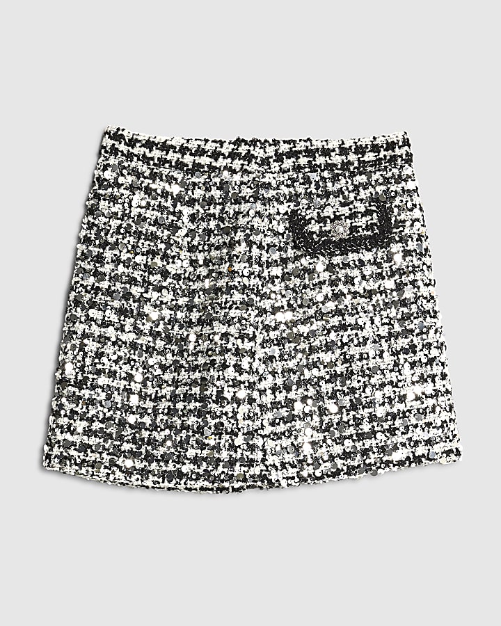 Black Boucle Tailored Sequin Mini Skirt