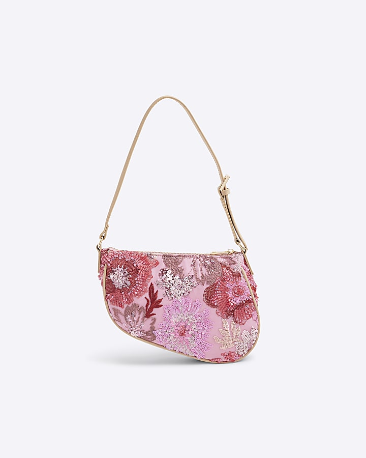 Pink Floral Sequin Shoulder Bag