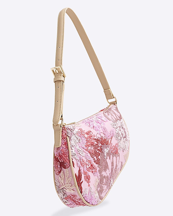 Pink Floral Sequin Shoulder Bag