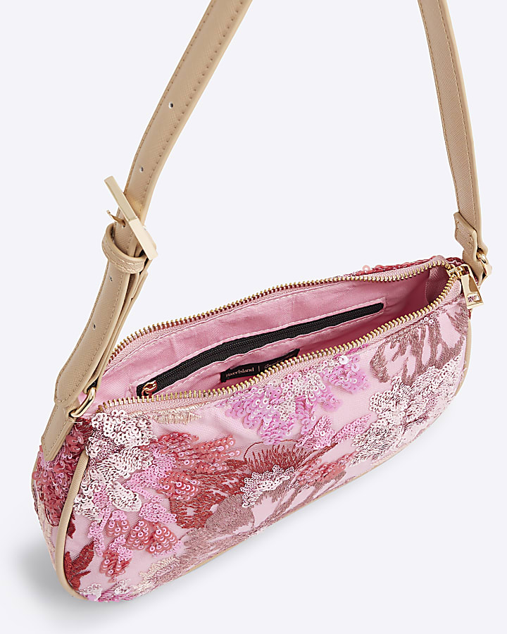 Pink Floral Sequin Shoulder Bag