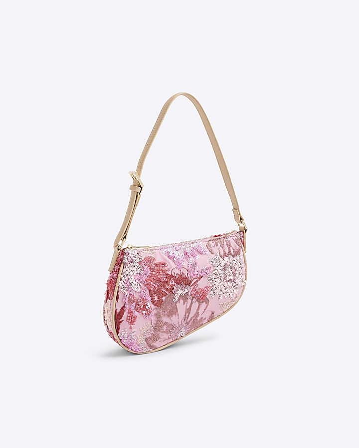 Pink Floral Sequin Shoulder Bag