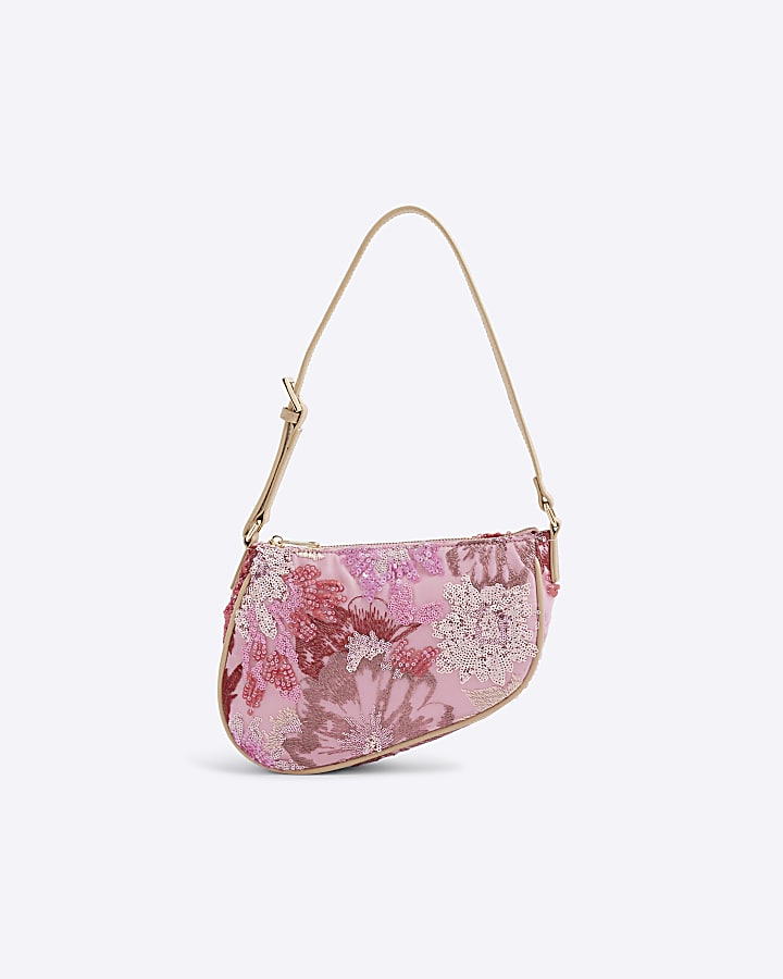 Pink Floral Sequin Shoulder Bag