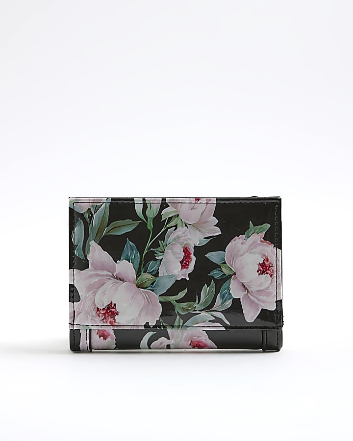 Black Patent Floral Foldout Purse