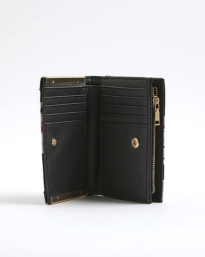 Black Patent Floral Foldout Purse