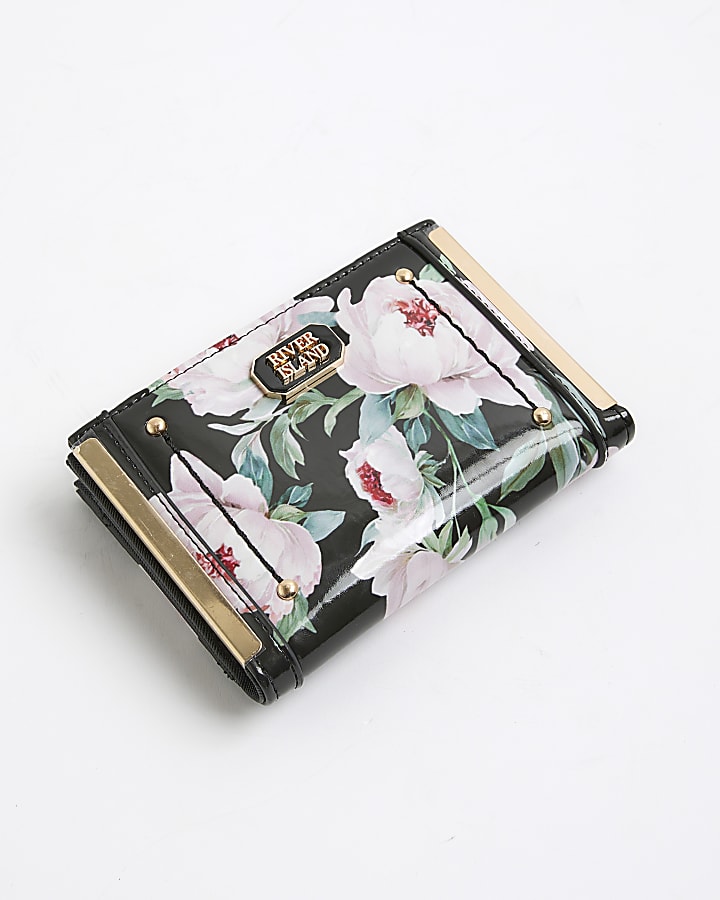 Black Patent Floral Foldout Purse