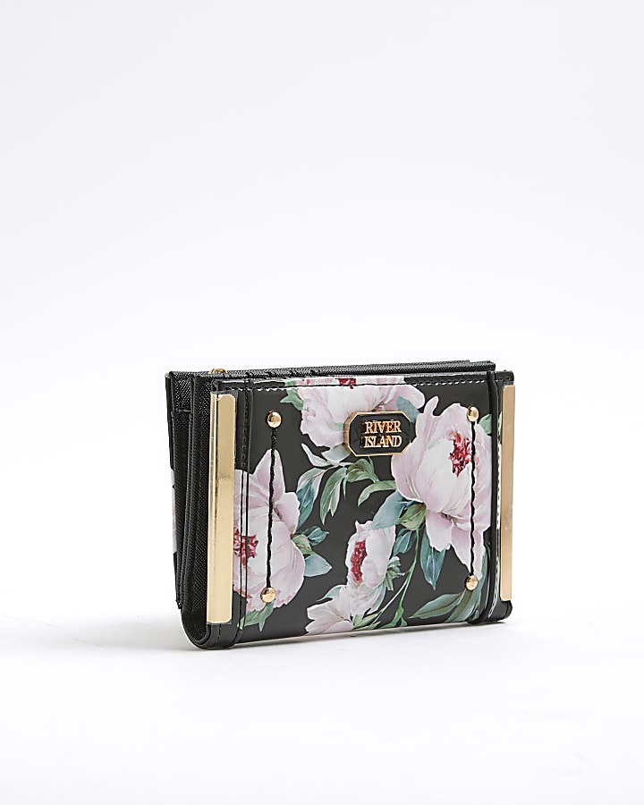 Black Patent Floral Foldout Purse